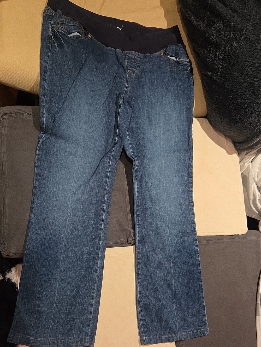duo Maternity Dark Blue Straight-Leg Jeans with Navy Stretch Waistband